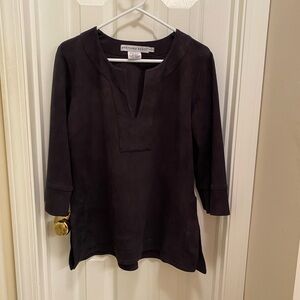 Gretchen Scott Designs faux suede split neck tunic classic old money quiet lux